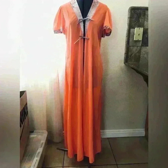 VTG 60s 70s Flower Power nylon Night Gown Cover Robe  Women M-L - Picture 4 of 14